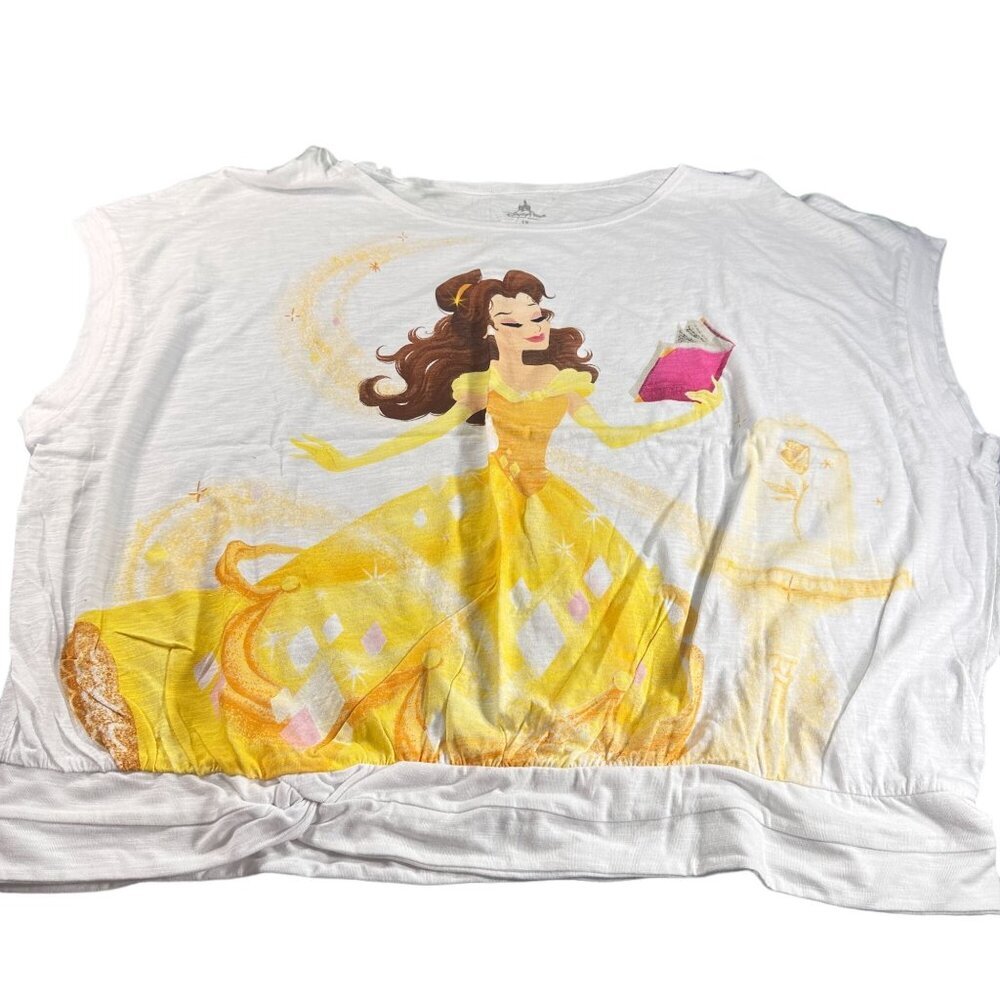 Disney Belle Blouse Womens Princess Top Beauty Beast Book Gown Waistband Shirt